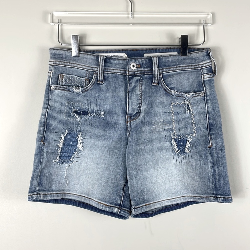 Pilcro and the Letterpress Blue Distressed Jean Shorts